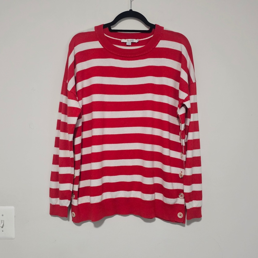 Boden Nautical Striped Sweater XL Red White Side Button Wool Cotton Preppy Beach